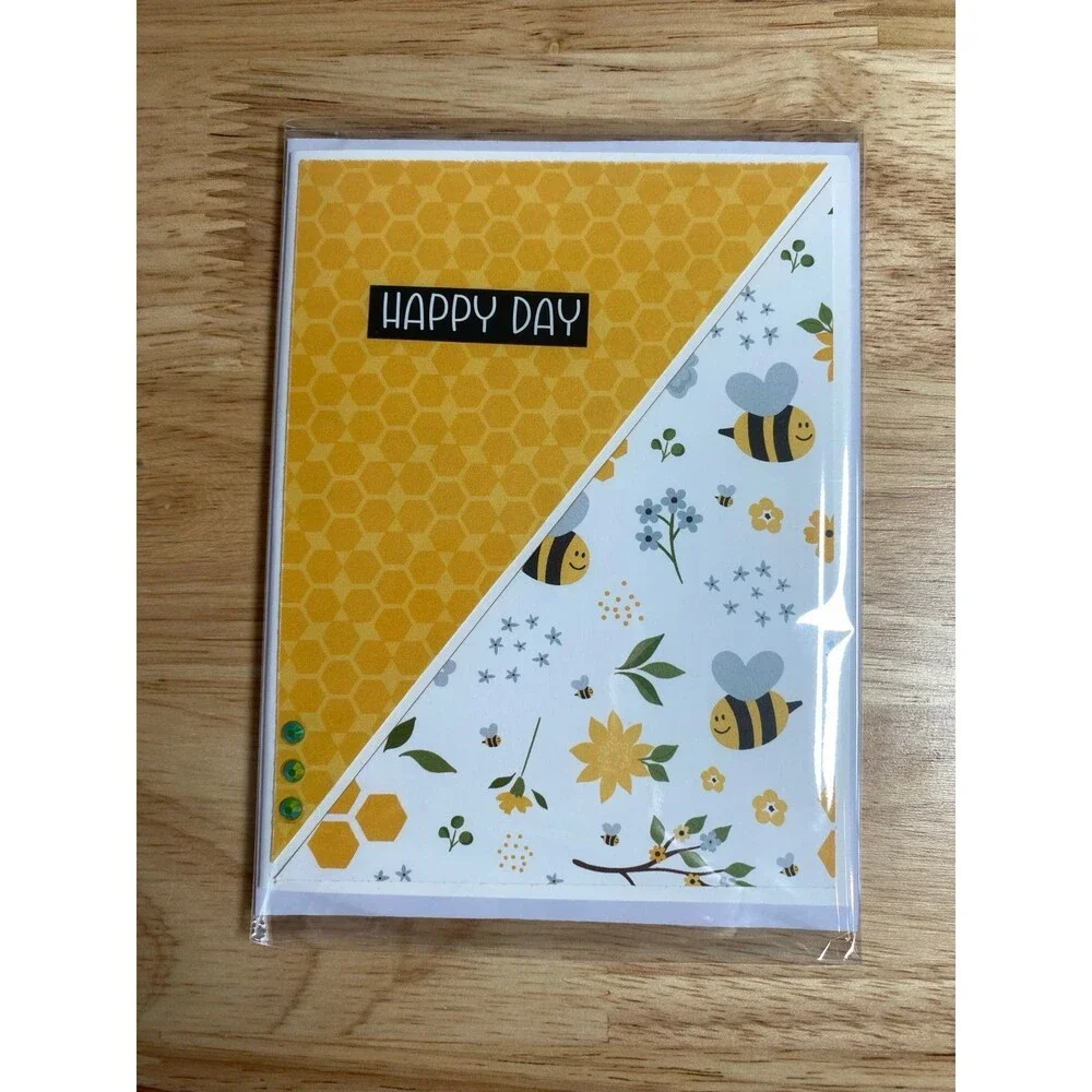 Bee & Flowers Greeting Card - Handmade A2 Card – All Occasion Blank Card